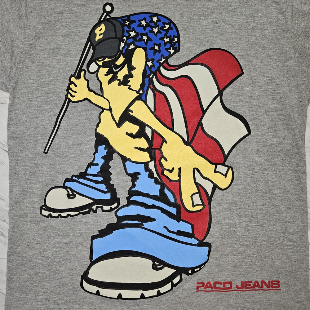 Vintage Paco Jeans Men's Short Sleeve Gray T-shirt Skate Y2K Streetwear *No Tags - Picture 8 of 13